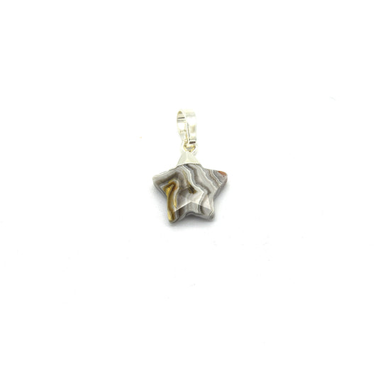 12mm x 12mm Marbled Gray Faceted Star Shaped Zebra Jasper Pendant Component with Silver Bail