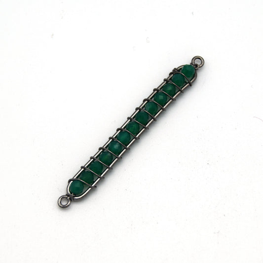 Green Onyx Bezel | 42mm x 4mm Gunmetal Wire Wrapped Bead Inclosure Pendant Connector