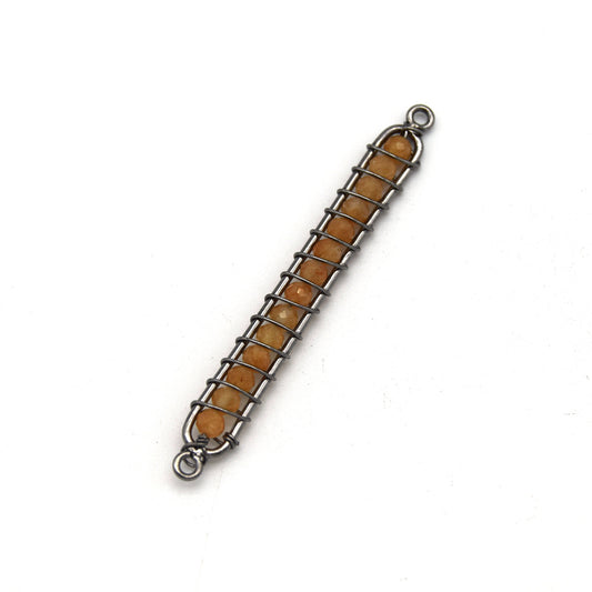 Peach Moonstone Bezel | 42mm x 4mm Gunmetal Wire Wrapped Bead Inclosure Pendant Connector