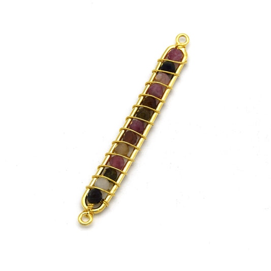 Tourmaline Bezel | 42mm x 4mm Gold Wire Wrapped Bead Inclosure Pendant Connector