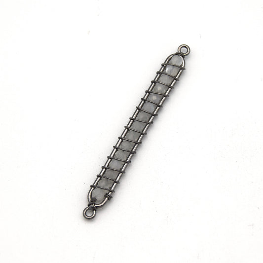 Moonstone Bead Bezel | 42mm x 4mm Gunmetal Wire Wrapped Inclosure Pendant Connector