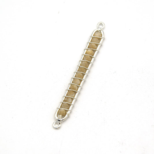 42mm x 4mm Silver Wire Wrapped Gray Moonstone Bead Inclosure Pendant/Connector