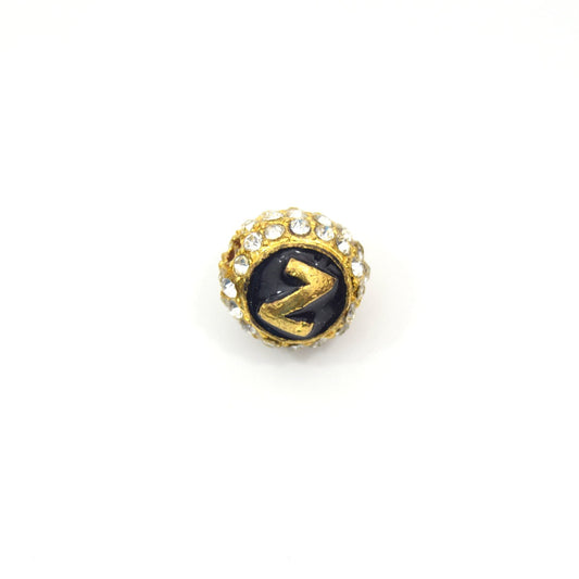 Clearance!! Gold 11mm Double-sided Letter "Z" on Rhinestone Banded Round/Ball Shaped Bead