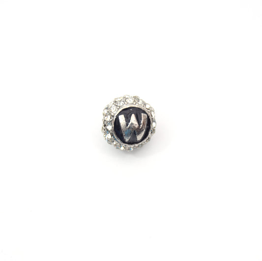 Clearance!! Silver 11mm Double-sided Letter "W" Rhinestone Banded Round/Ball Shaped Bead