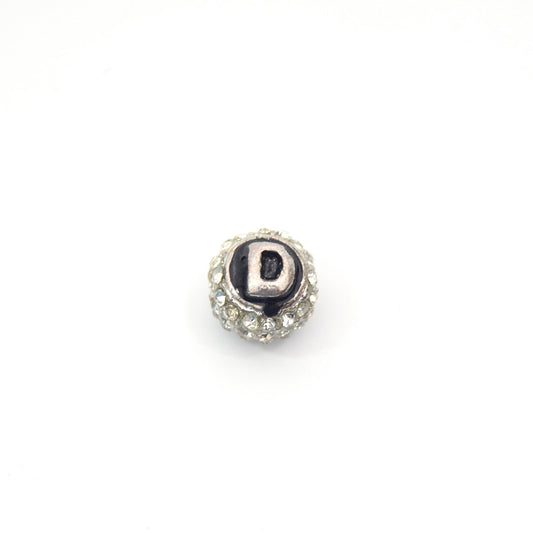 Clearance!! Silver 11mm Double-sided Letter "D" Rhinestone Banded Round/Ball Shaped Bead