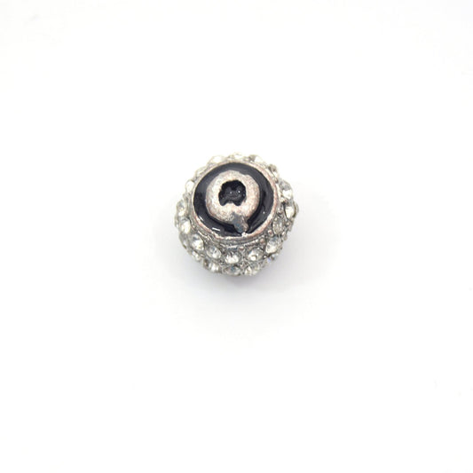 Clearance!! Silver 11mm Double-sided Letter "Q" Rhinestone Banded Round/Ball Shaped Bead