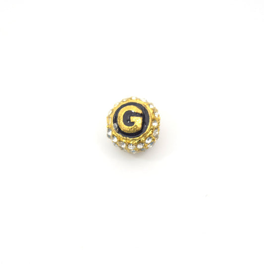 Clearance!! Gold 11mm Double-sided Letter "G" Rhinestone Banded Round/Ball Shaped Bead