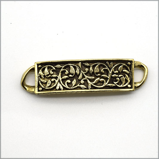 56mm x 20mm Oxidized Gold Plated Ornate Relief Band Buckle Shaped Connector - Sold Individually