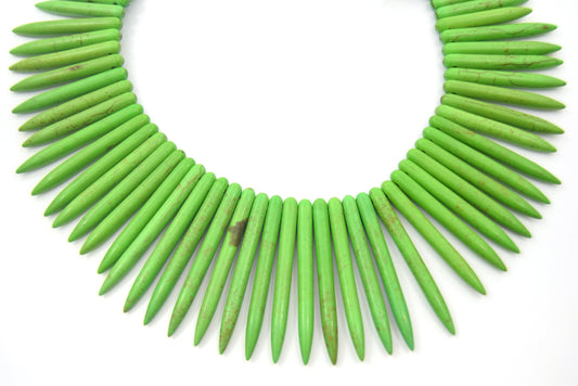 48mm Smooth Brown Veined Lime Green Howlite Graduated Stick Beads - (Approx. 15" ~ 83 Beads)