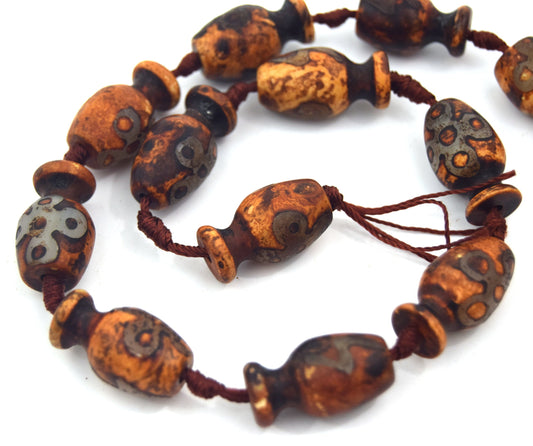 25mm Natural Yellow Ochre/Brown/Green Tibetan Agate Vase Shape Beads - (Approx. 15.5" ~12 Beads)