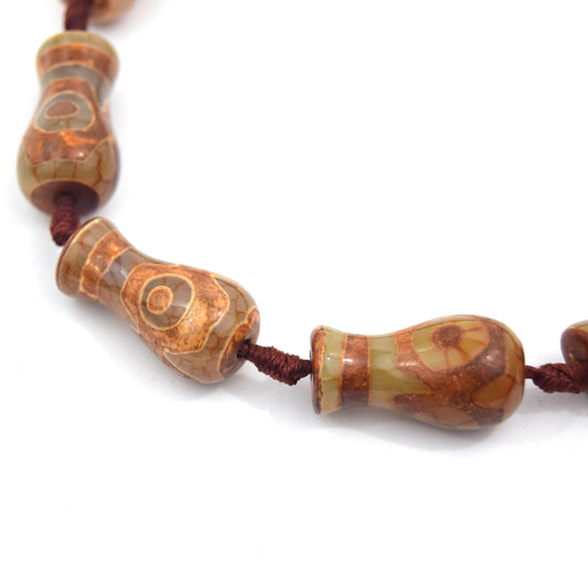 25mm Natural Eye Spotted Brown/Green/Gray Tibetan Agate Vase Shape Beads - (Approx. 13" ~10 Beads)