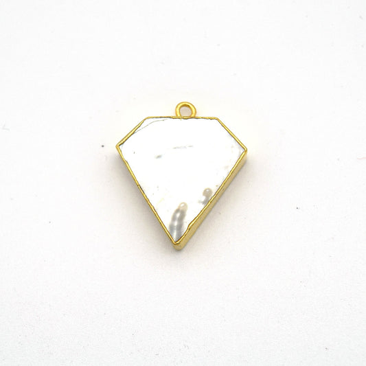20mm x 20mm Gold Plated Natural Iridescent White Abalone Flat Shield Shaped Pendant