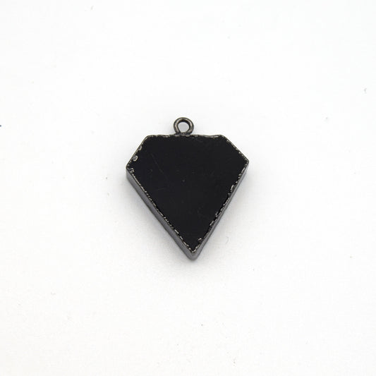20mm x 20mm Gunmetal Plated Natural Black Onyx Flat Shield Shaped Pendant - Sold Individually