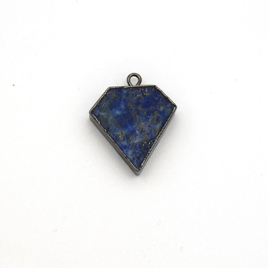 Blue Lapis Lazuli Bezel | 20mm x 20mm Gunmetal Plated Natural Mixed Flat Shield Shaped Pendant