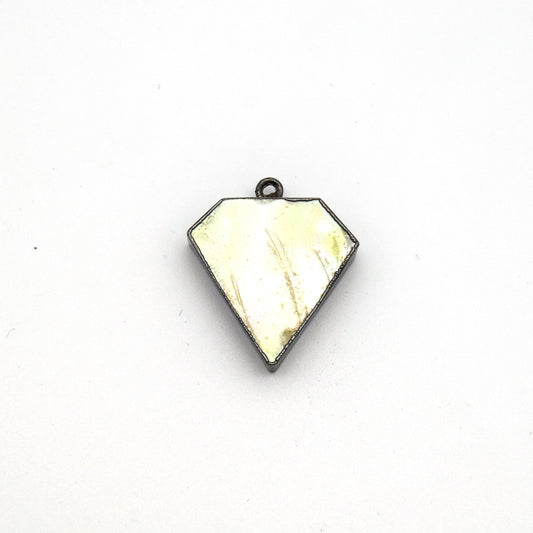 20mm x 20mm Gunmetal Plated Natural Iridescent White Abalone Flat Shield Shaped Pendant