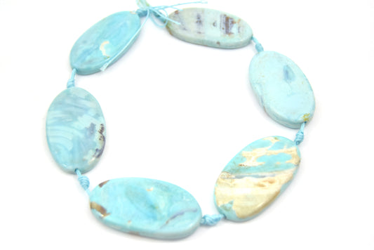 40mm Smooth Marbled Sky Blue Dyed Agate Oval Shaped Beads - (Approx. 14" ~7 Beads)