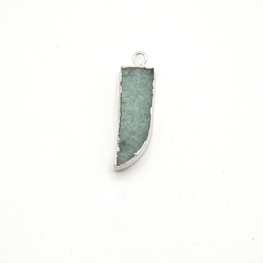 7mm x 22mm Silver Plated Tusk/Fang/Horn Shaped Natural Pale Blue/Green Amazonite Pendant