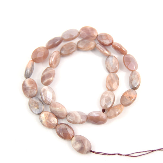 14mm Natural Peach Moonstone Faceted Oval Shaped Beads - (Approx. 16" Strand ~28 Beads)
