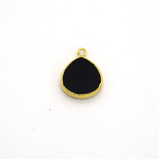 14mm x 15mm Gold Plated Flat Teardrop/Heart Shaped Black Onyx Pendants - Sold Individually