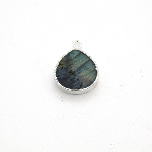 14mm x 15mm Silver Plated Flat Teardrop/Heart Shaped Iridescent Blue/Green Labradorite Pendant