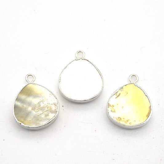 14mm x 15mm Silver Plated Flat Teardrop/Heart Shaped Iridescent White Abalone Pendant