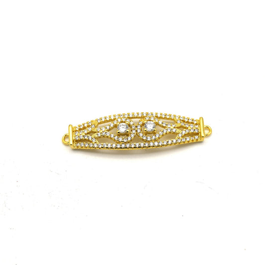 35mm x 10mm Gold Plated CZ Cubic Zirconia Curved Ornate Band Shaped Connector