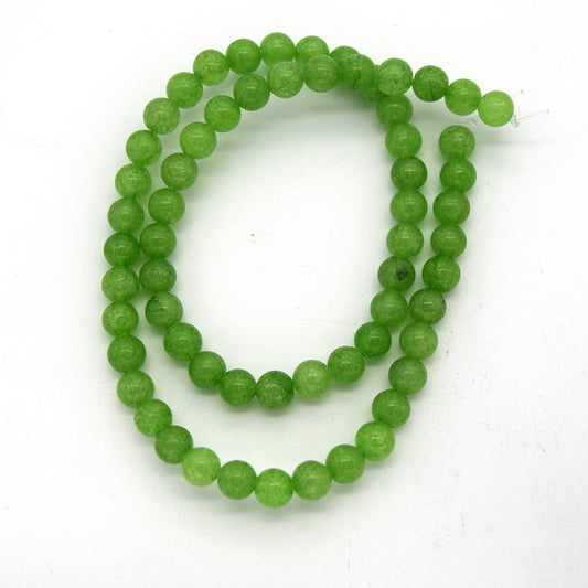6mm x 6mm Bright Lime Green Natural Jade Small Round/Ball Shaped Beads - (Approx. 15" ~60 Beads)