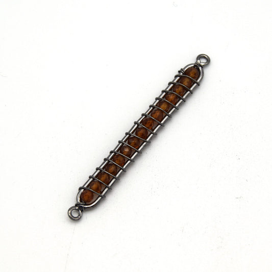 Garnet Bezel | 42mm x 4mm Gunmetal Wire Wrapped Bead Inclosure Pendant Connector