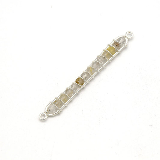 Golden Rutillated Quartz | 42mm x 4mm Silver Wire Wrapped Bead Inclosure Pendant Connector
