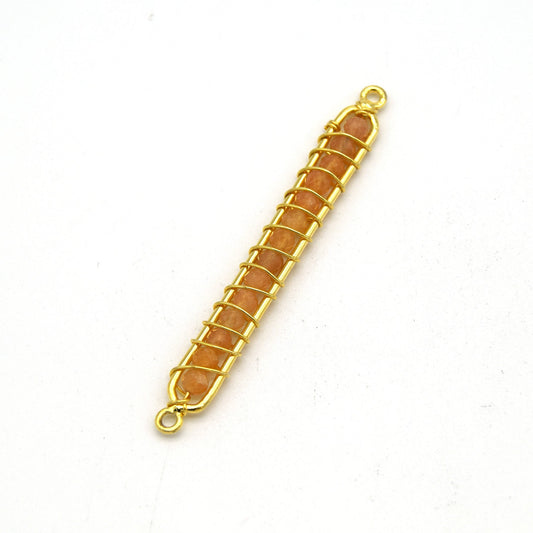 42mm x 4mm Gold Wire Wrapped Peach Moonstone Bead Inclosure Pendant/Connector