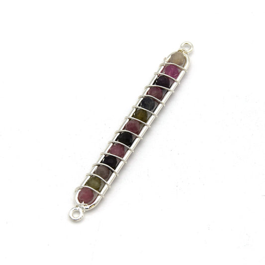 Tourmaline Bezel | 42mm x 4mm Silver Wire Wrapped Bead Inclosure Pendant Connector