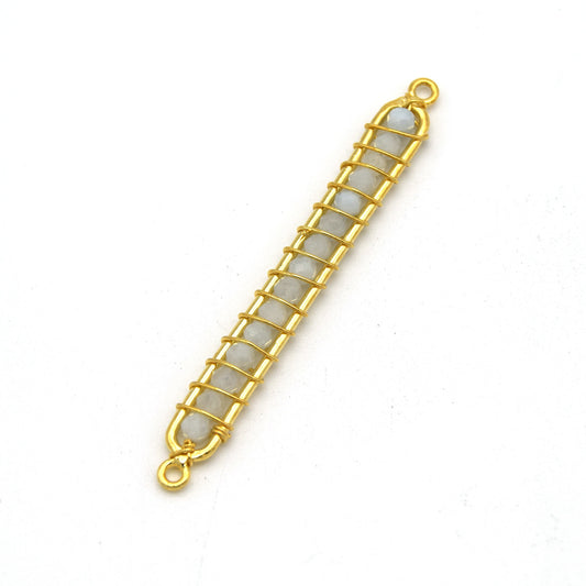 Moonstone Bead Bezel | 42mm x 4mm Gold Wire Wrapped Bead Inclosure Pendant Connector
