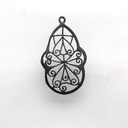 23mm x 35mm Gunmetal Plated Open Symmetrical Swirl Cut-Out Teardrop Shaped Components - Packs of 10