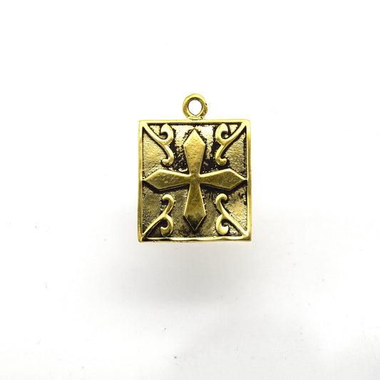 20mm x 20mm Oxidized Gold Plated Copper Cross on Square Shaped Pendant/Charm - Sold Individually