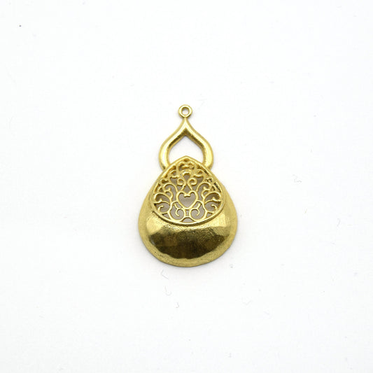 24mm x 30mm Gold Plated Symmetrical Cut-Out Domed Pear/Teardrop Shaped Pendant - Sold Individually