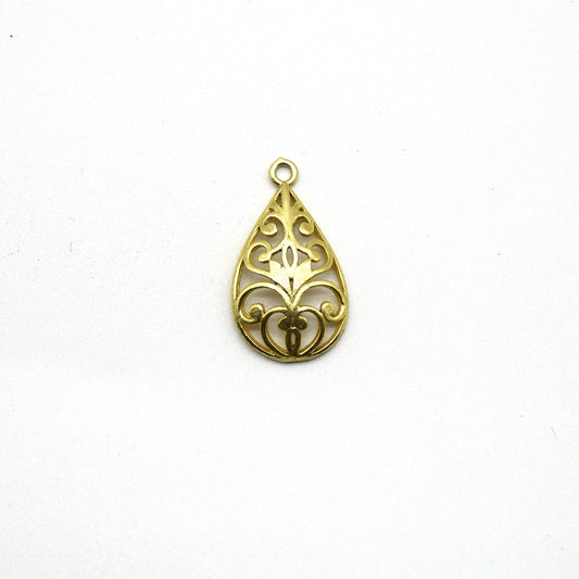Gemstone bezel | 13mm x 22mm Gold Plated Symmetrical Cut Out Domed Teardrop Shaped Charm Pendant - Sold Individually