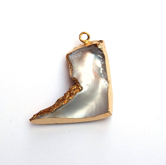 40mm x 40mm OOAK Gold Electroplated Mother of Pearl Freeform Shaped Focal Pendant