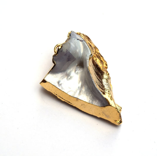 32mm x 45mm OOAK Gold Electroplated Mother of Pearl Freeform Shaped Focal Pendant