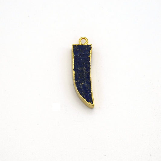 7mm x 22mm Gold Plated Tusk/Fang/Horn Shaped Natural Mixed Blue/Green Lapis Lazuli Pendant