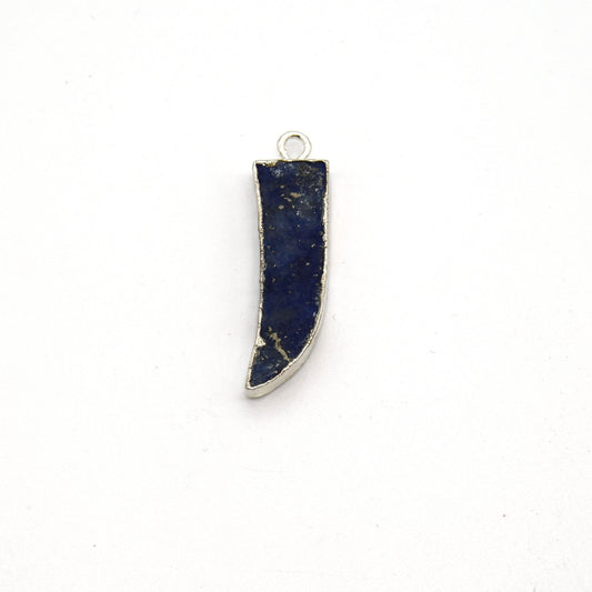 7mm x 22mm Silver Plated Tusk/Fang/Horn Shaped Natural Mixed Blue/Green Lapis Lazuli Pendant