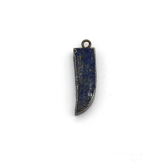 7mm x 22mm Gunmetal Plated Tusk/Fang/Horn Shaped Natural Mixed Blue/Green Lapis Lazuli Pendant