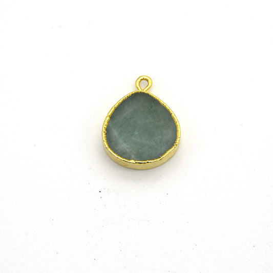 14mm x 15mm Gold Plated Flat Teardrop/Heart Shaped Pale Pastel Green Amazonite Pendant
