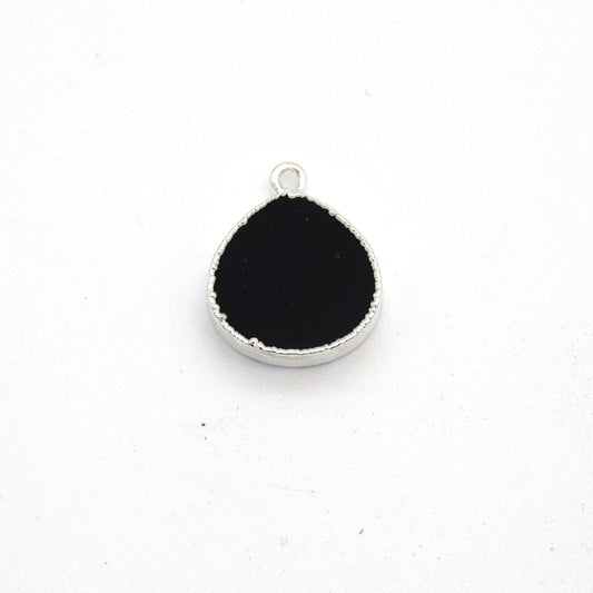 14mm x 15mm Silver Plated Flat Teardrop/Heart Shaped Black Onyx Pendants - Sold Individually