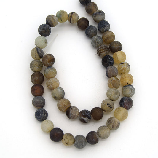 8mm Matte Finish Smooth Round Neutral Crackle/Veined Agate Beads - (Approx. 15" Strand ~45 Beads)