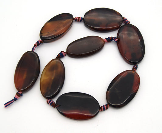 35mm x 22mm Mixed Natural Dark Brown Banded Agate Oval Shaped Beads (Approx. 13" Strand ~8 Beads)