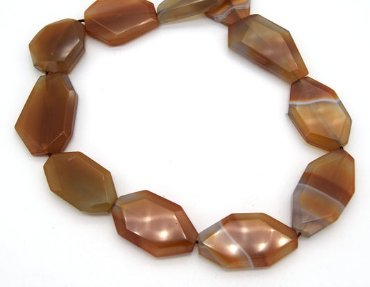 45mm x 24mm Natural Orange/Cream Banded Agate Faceted Nugget Beads (Approx. 16.5" Strand ~11 Beads)