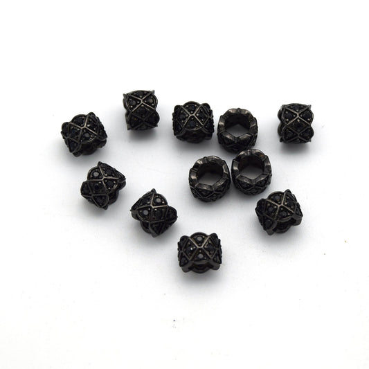 7mm x 7mm Gunmetal Plated Black CZ Cubic Zirconia Inlaid Circle/Ring Shaped Bead with 4mm Holes
