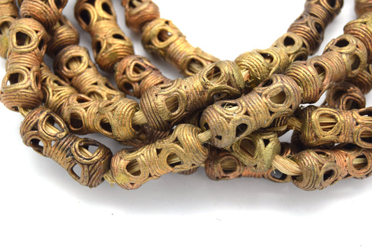 13mm x 30mm African Brass Articulated Tapered Tube Shaped Beads - (Approx. 26" Strand, ~20 Beads)