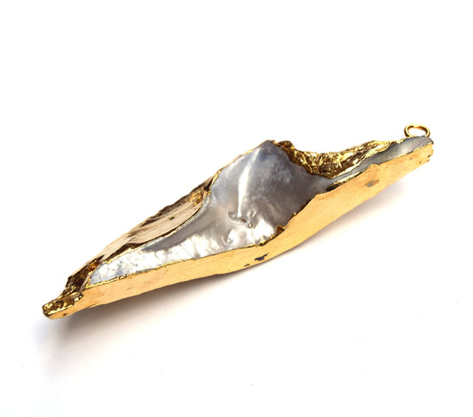 22mm x 82mm OOAK Gold Electroplated Mother of Pearl Freeform Shaped Focal Pendant
