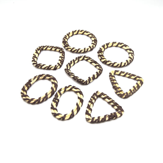 Rattan Wood Earring Finding | Handmade Natural Brown Interwoven Reed Square Circle Triangle Oval Jewelry Component - Sold in Pairs